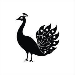Peacock Silhouette Bird Icon On White Background