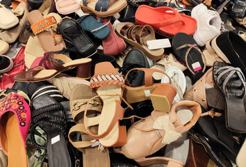 Assorted Women’s Shoes and Sandals in Mixed Pile Fashion Footwear Collection