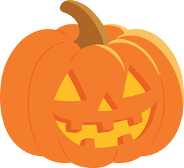 spooky orange jack o' lantern halloween pumpkin, funny craving pumpkin flat design, isolated scary halloween for decoration, cute bright creepy pumpkin head illustration