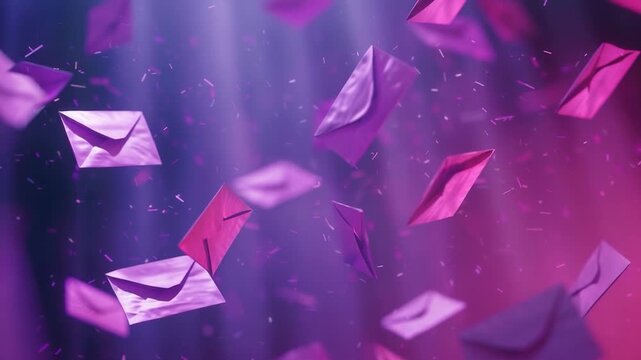 Video clip A group of purple envelopes soaring through the air in mid-flight