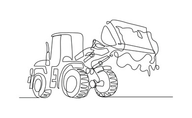 Continuous line drawing of bulldozer construction machinery vehicle. Sketch drawing editable stroke vector illustration	