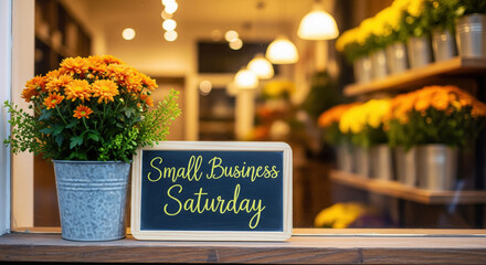 Small Business Saturday sign in flower shop window