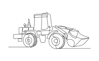 Continuous line drawing of bulldozer construction machinery vehicle. Sketch drawing editable stroke vector illustration	