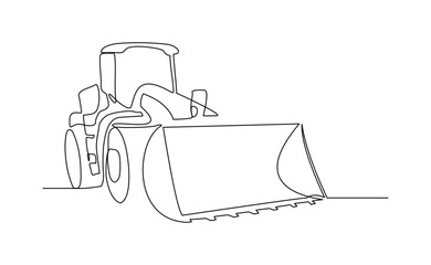Continuous line drawing of bulldozer construction machinery vehicle. Sketch drawing editable stroke vector illustration  © MuhammadZulfan