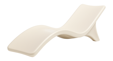 A sleek, wave-shaped plastic sun lounger with a smooth design for minimalist outdoor areas.