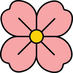 Simple pink flower with yellow center and black outline vector