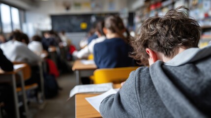 Á‰tudiant concentré dans une salle de classe pendant un cours