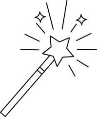 Black outline magic wand with star and sparkles on white background vector