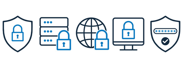 Cybersecurity Icon Set – Data & Network Protection Symbols for App, Website, and UI Design
