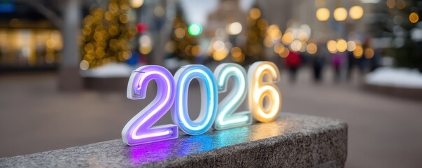 New year celebration 2026 in urban setting colorful display festive atmosphere cityscape view