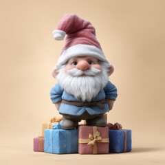 Festive santa gnome figurine surrounded by colorful gifts studio setting high-quality image for holiday decor inspiration