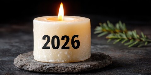 New year celebration 2026 candle elegant setting decorative content cozy atmosphere close-up view anticipation and hope