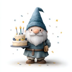Birthday celebration with a gnome enchanted garden illustration whimsical playful festive spirit