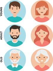 Young Adult and Old People Avatar Set &ndash; Flat Vector Illustration
