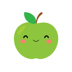Green Apple With Wink And Rosy Cheeks Vector