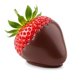 Red strawberry dipped in dark chocolate on white background 1