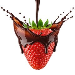 Red strawberry with dark chocolate splash and drips