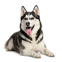 Siberian Husky dog lying down with tongue out animal 1