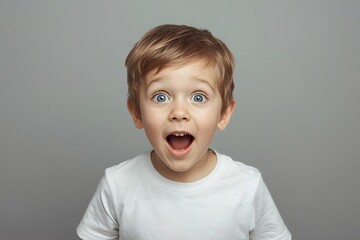 Surprised Little Boy with Wide Eyes and Open Mouth