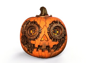 Steampunk pumpkin on isolated background 3d-rendering