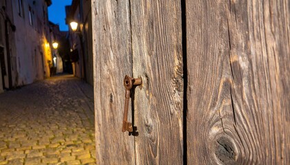 Old wooden gate at dusk