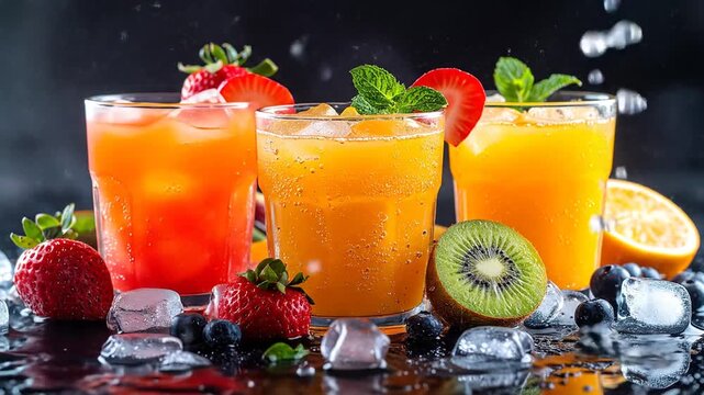 Refreshing Fruit Cocktails A Colorful Trio of Summer Beverages with Berries