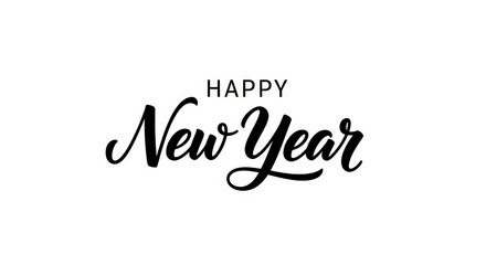 Fototapeta premium Elegant Script Handwritten New Year Greeting Black Calligraphy Isolated White Background Minimalist Style Holiday