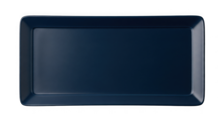 Dark blue rectangular ceramic serving platter isolated on transparent background