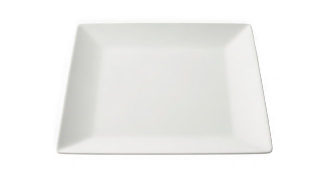 White square ceramic plate isolated on transparent background