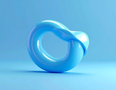 Blue abstract 3D shape, minimalist design on a cyan backdrop