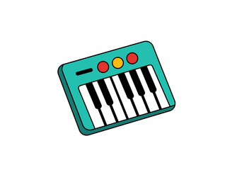 Vector illustration of a cartoon harpsichord, a children's musical keyboard instrument on a white background