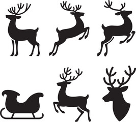 set of vector deer silhouettes