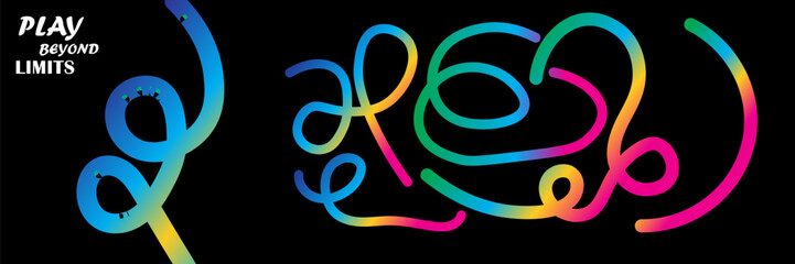 Lines with Color Gradient. Abstract Vector 3D Shapes. Wave Design Elements for Backgrounds, Patterns, Posters and Banners. Wavy Rainbow Ribbons. Spiral Geometric Graphics