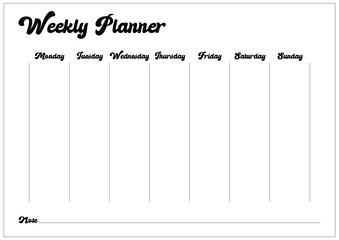 Weekly planner for organized production schedule, clean and simple task list document.