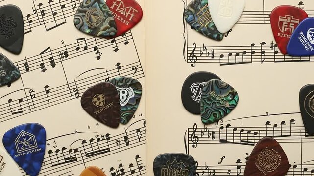 Music and guitar picks.
