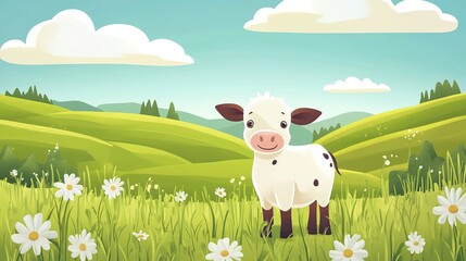 cow, animal, cartoon, farm, grass, vector, illustration, milk, sheep, nature, agriculture, meadow, mammal, 