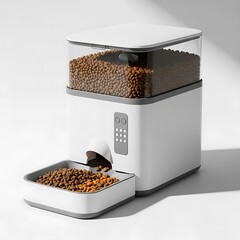 White automatic pet feeder dispensing dry kibble automatic feeder