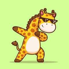 Cute Giraffe Dabbing With Swag Glasses Cartoon 