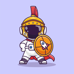 Fototapeta premium Cute Astronaut Knight With Shield Cartoon