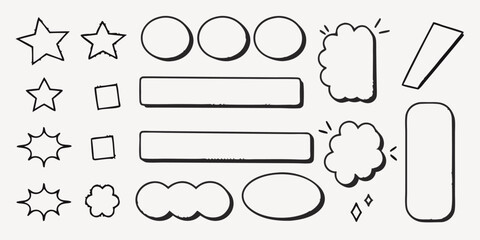 Obraz premium Vector illustration of various hand drawn shapes including stars circles squares and speech bubbles arranged neatly