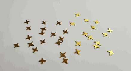 Scattered Golden-Brown Four-Pointed Stars on a Textured Light Grey Background, Creating a Playful and Decorative Pattern, Flat Vector Elements, Vector Illustration, Simple Vector, Stylized Vector