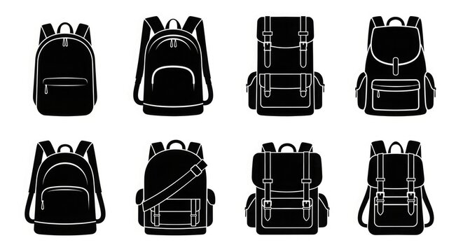 Collection of Black Backpack Silhouettes photo image