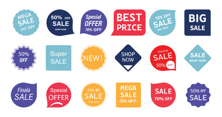 Set of Sale badges. Sale quality tags and labels. Template banner shopping badges.  Template banner shopping badges. Collection of colorful promo stickers and badges . 