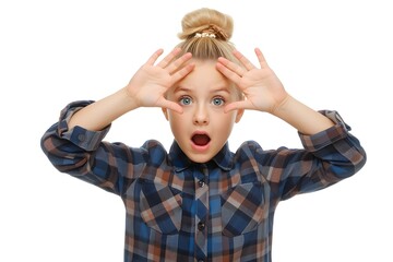 Surprised Little Girl with Hands Near Face on White Background