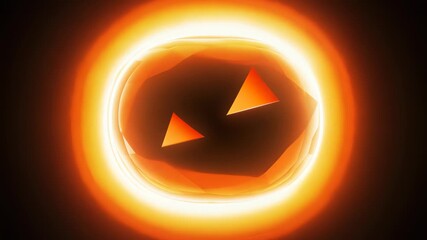 Animated glowing pumpkin face transitions from a curved outline to a full shape, showcasing vibrant orange hues and a playful design, perfect for festive themes and celebrations - Powered by Adobe