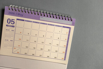 Desktop calendar for May 2026 on the desktop.