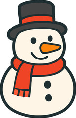 Cute snowman trio in winter holiday scene with hat scarf and broom