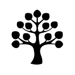 Stylized black tree silhouette with round leaves on a white background