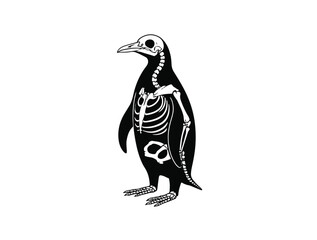Penguin skeleton icon in silhouette white background.