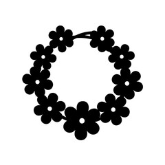 Simple Black Flower Circle Wreath with White Background, Clean Design
